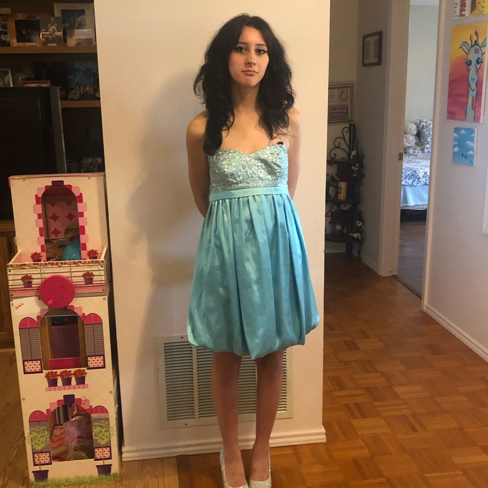 Dusk Collection Teal with sequins bust size 6 SO CUTE